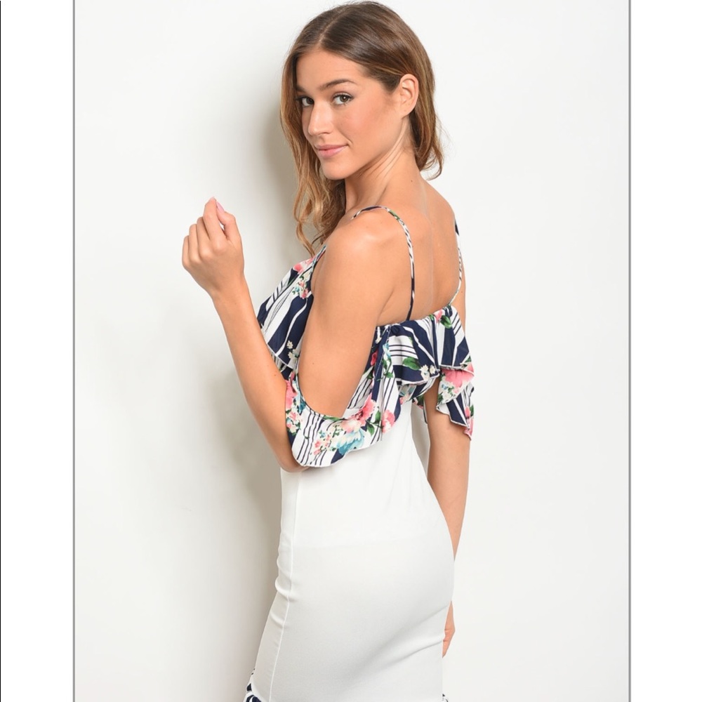 White floral ruffle dress